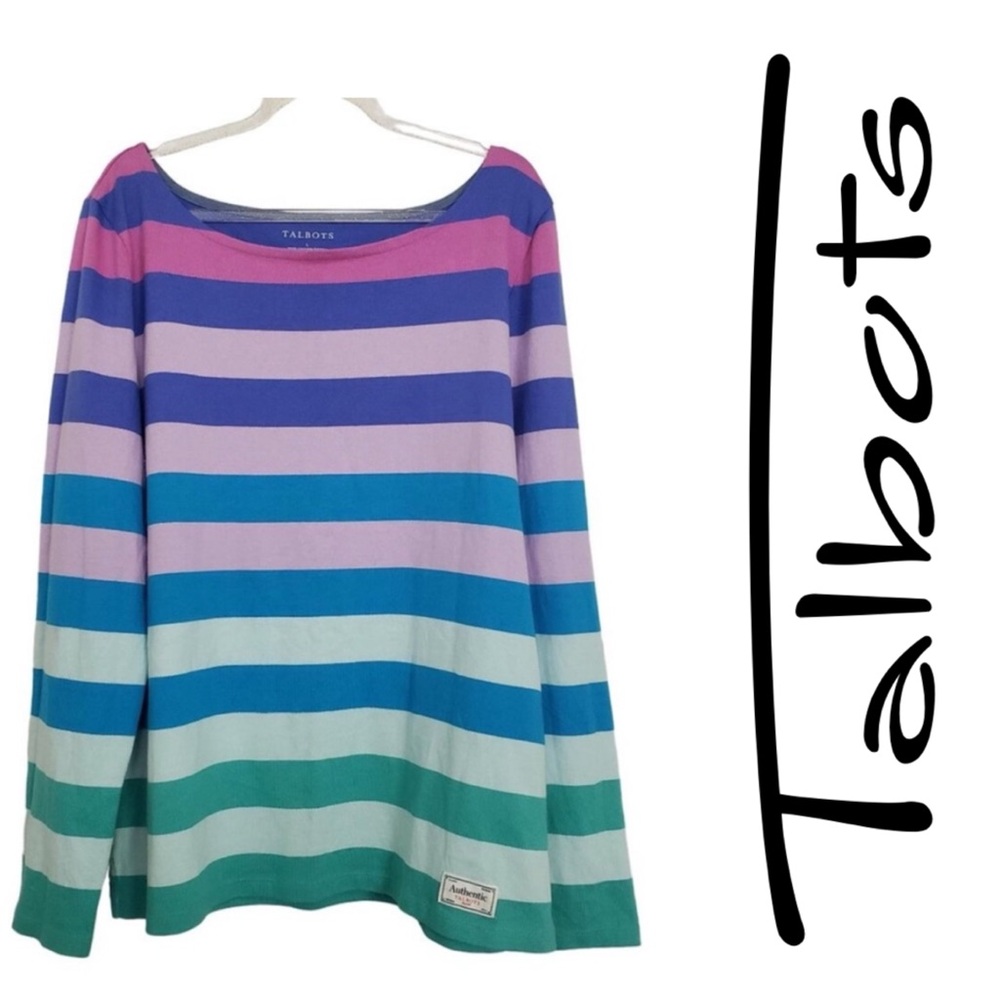 Talbots Ombre Orchid Striped Bateau Neck Top Large